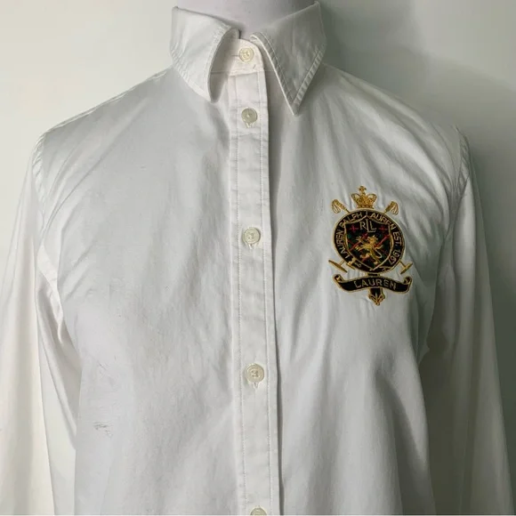 Ralph Lauren Women's White Long Sleeve Button Down Embroidered Logo Shirt XS - Picture 2 of 10